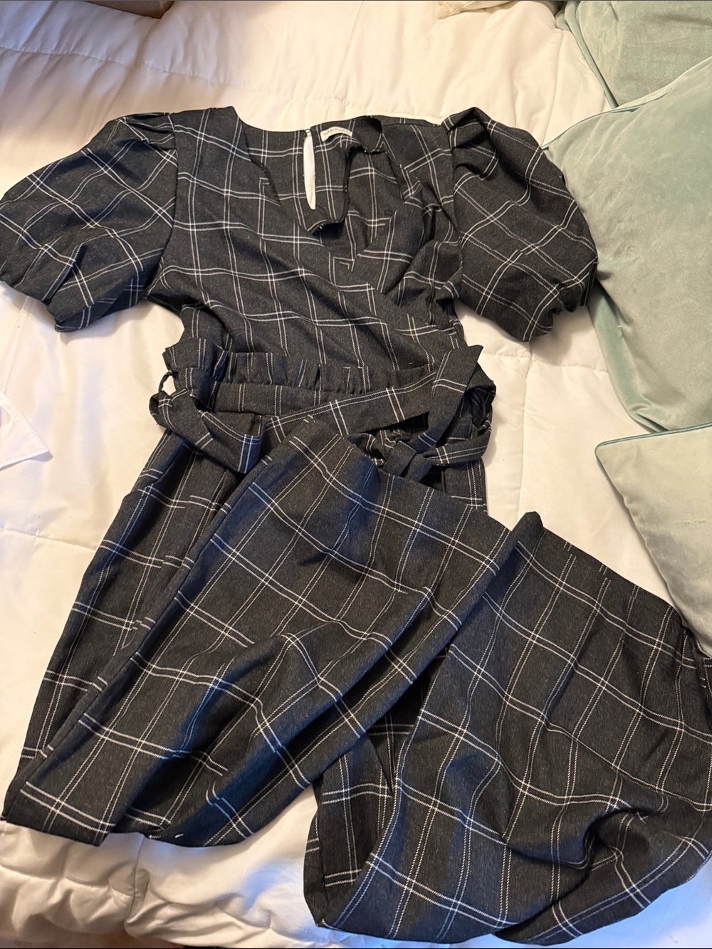Habitual girl- Plaid Short-Sleeve Wrap Jumpsuit in Black size 12